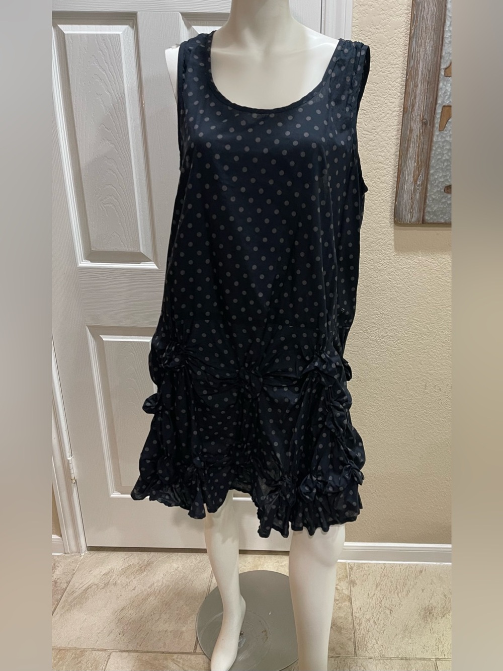 Tulip Clothing Black Polka Dot Drop Waist Shift Dress - 100% Cotton - Size M